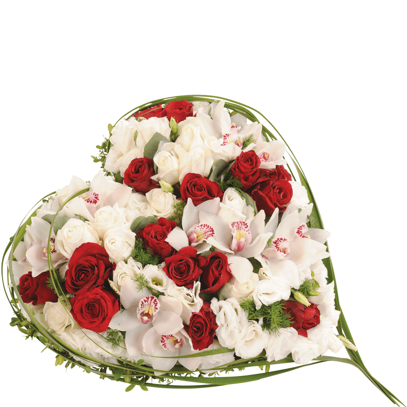 Coeur funéraire tons rouge et blanc - Fleurs Enterrement - Collection Deuil Interflora
