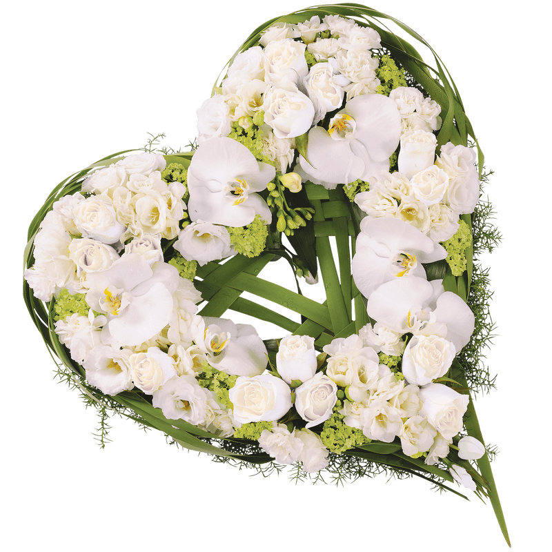 Fleurs Deuil - Coeur funéraire de fleurs blanches - Livraison Enterrement Interflora