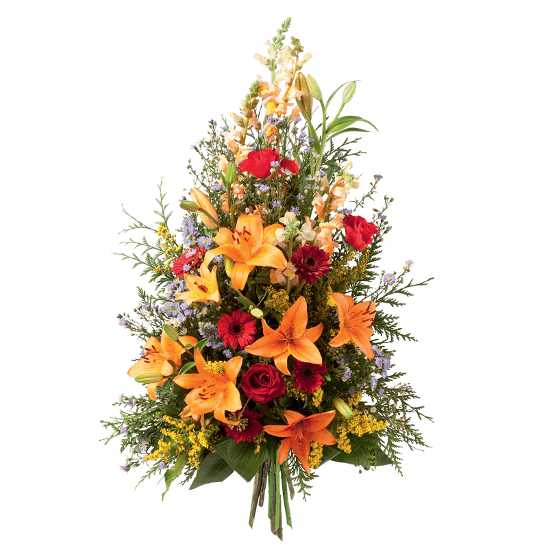 Gerbe rouge et orange - Fleurs Enterrement Interflora