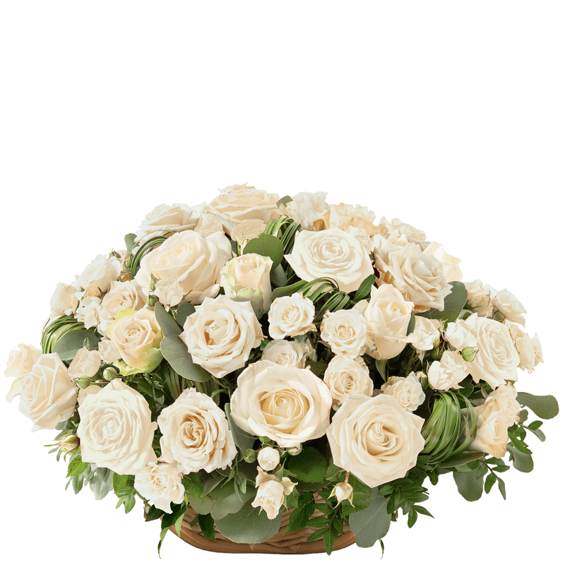 Fleurs Enterrement Interflora - Panier de roses blanches - Interflora Deuil
