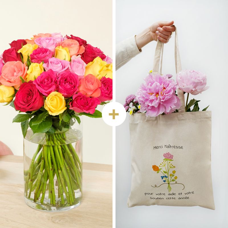 Roses multicolores & son Tote bag - Interflora - Collection Merci Maîtresse d'école