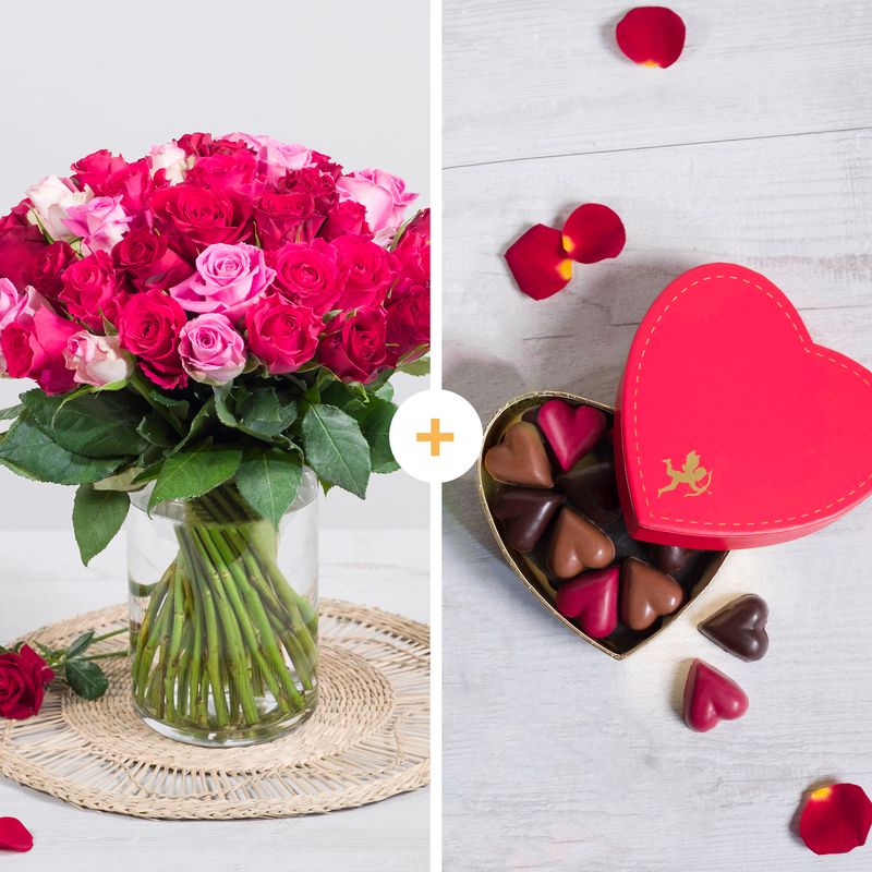 Roses rouges et roses & Chocolats - Interflora - Saint-Valentin