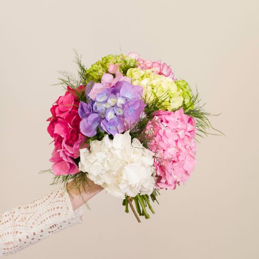 Bouquet de fleurs Brassée d'Hortensias et son vase