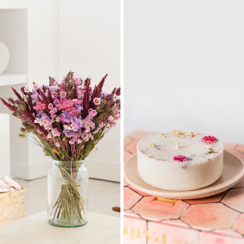 Pink Fantasy & bougie Ponoie - Fleurs séchées - Interflora - Livraison en 24h