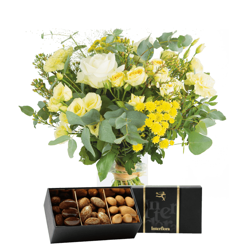 Bouquet Cristal et ses amandes au chocolat - Livraison Fleurs Interflora